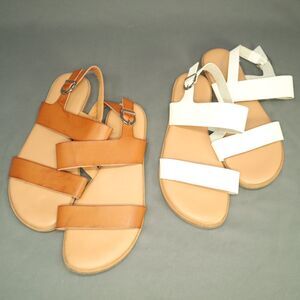 Aukusor Sandals Set of 2 white and brown leather Women's  Size 11 adjustable